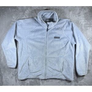 Columbia Jacket Womens 2XL Light Gray Fleece Full Zip Sherpa High Pile Zigzag